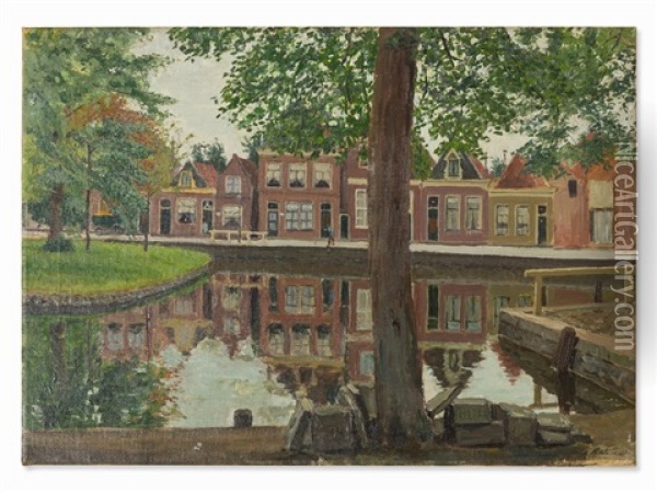 Houses By Canal Oil Painting - Hans Michaelson