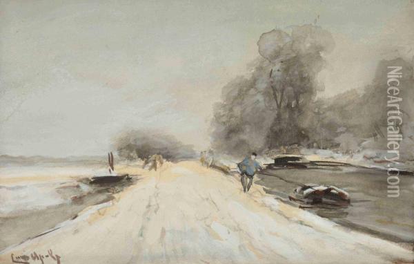 On A Snowy Track Oil Painting - Louis Apol
