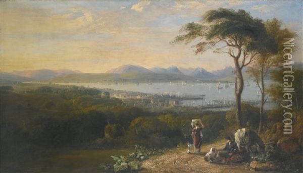 A View Of Oban With A Traveller Resting On A Path Oil Painting - John Glover