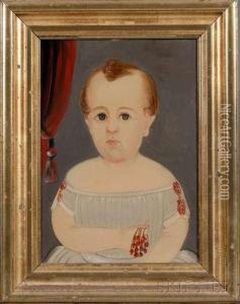 Portrait Of A Baby In Blue. Oil Painting - William Matthew Prior