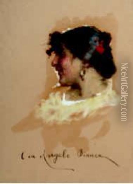 Testa Di Donna Oil Painting - Angelo Dall'Oca Bianca