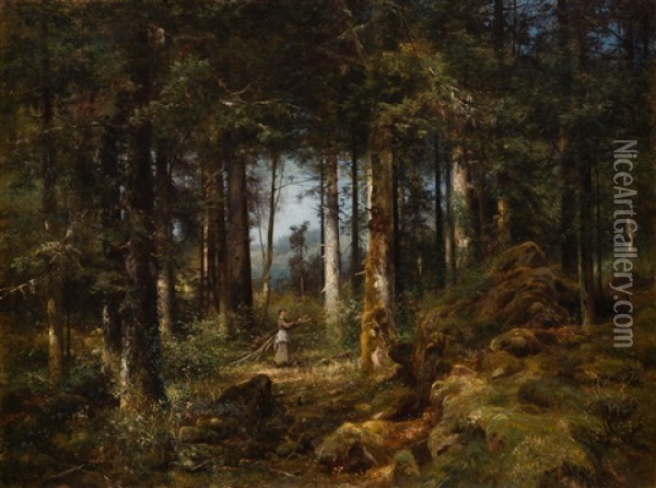 Girl In The Forest Oil Painting - Anton Heinrich Dieffenbach