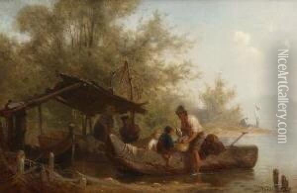 Fischerfamilie Am Ufer Der
 Fraueninsel. Oil Painting - Julius Noerr