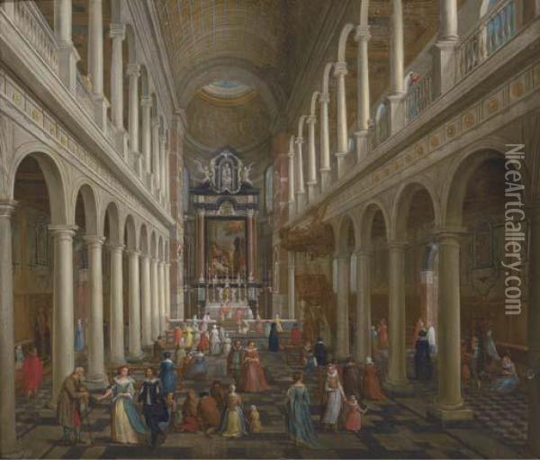 The Interior Of St. Charles Borromeo, Antwerp Oil Painting - Wilhelm Schubert Von Ehrenberg