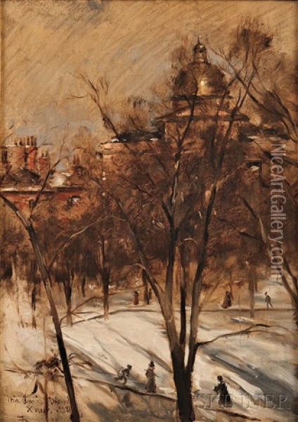 Boston Common In Winter Oil Painting - Frank Duveneck