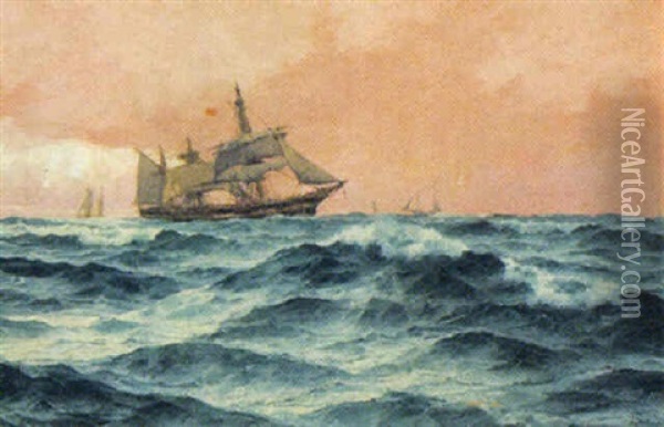 Marin Med Segelfartyg Oil Painting - John Fraser