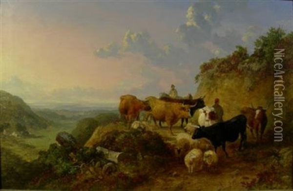 Herders In A Landscape Oil Painting - John Dearman