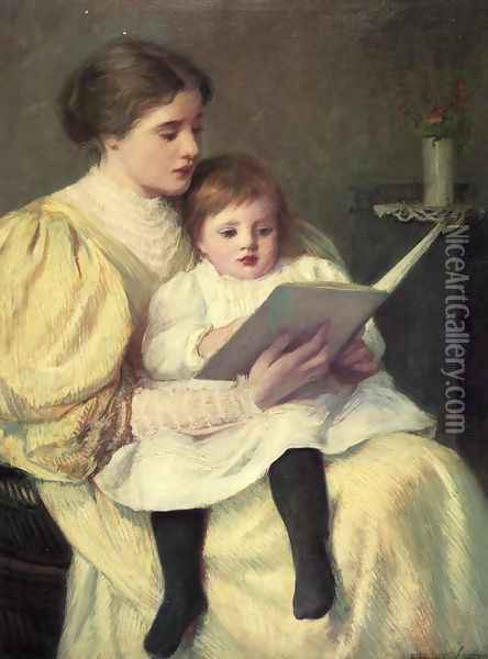 Mother and Child Reading Oil Painting - Frederick Warren Freer