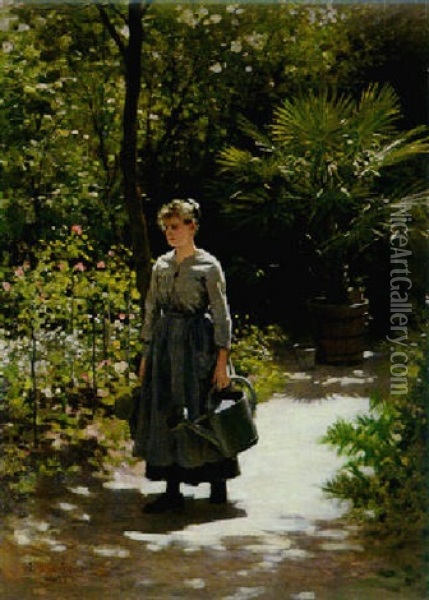 The Young Gardener Oil Painting - Edouard Bernard Debat-Ponsan