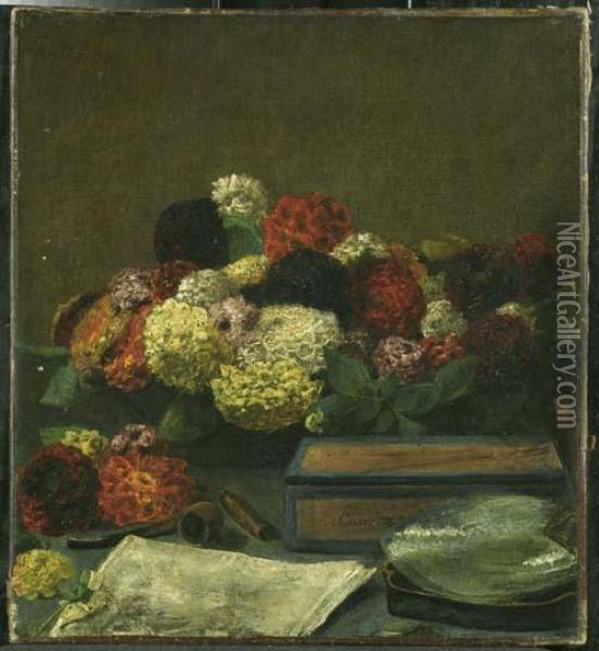 Stilleben Mit Blumen. Oil Painting - Ignace Henri Jean Fantin-Latour
