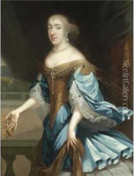Portrait Of A Lady, Three-quarter Length, Holding A Crown Oil Painting - Charles Beaubrun