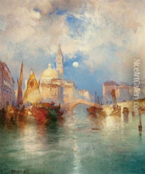 Moonrise, Chioggia, Venice Oil Painting - Thomas Moran