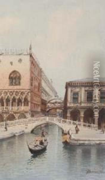 Canale Veneziano Oil Painting - H. Biondetti