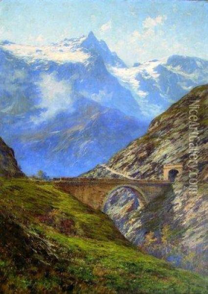 La Meije Et Le Pont Maurian A La Grave-htes Alpes Oil Painting - Charles Alexandre Bertier