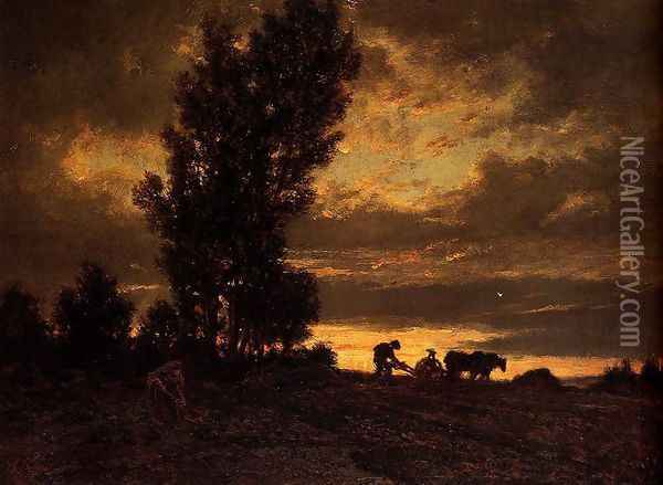 Landscape With A Ploughman Oil Painting - Theodore Rousseau