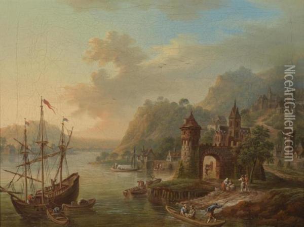 A Rhine Landscape Oil Painting - Franz Hochecker