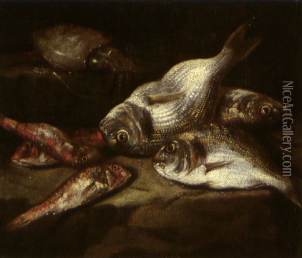 Natura Morta Di Pesci (+ Another; 2 Works) Oil Painting - Giovanni Battista Ruoppolo