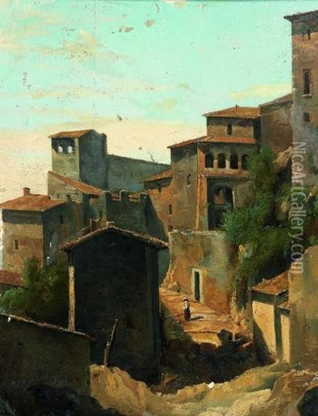 Vue D'un Village Du Latium En Italie Oil Painting - Giacinto Gigante