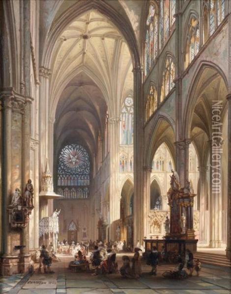 Preche Dans La Cathedrale D'amiens Oil Painting - Jules Victor Genisson