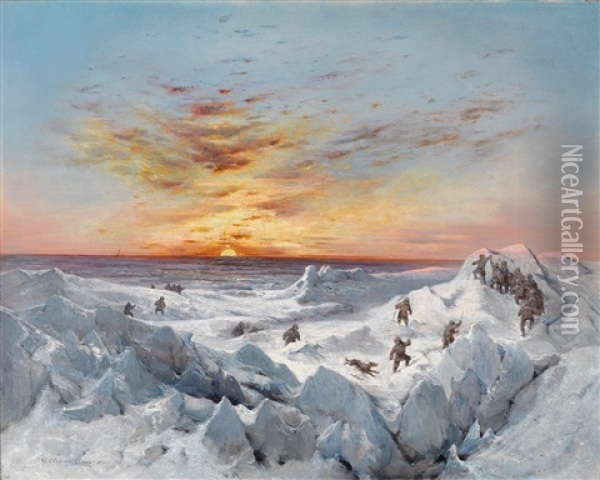 Sonnenaufgang Am 16. Februar 1873 Im Packeis Zwischen Nowaja Semlja Und Franz Josef Land Oil Painting - Adolf Obermuellner