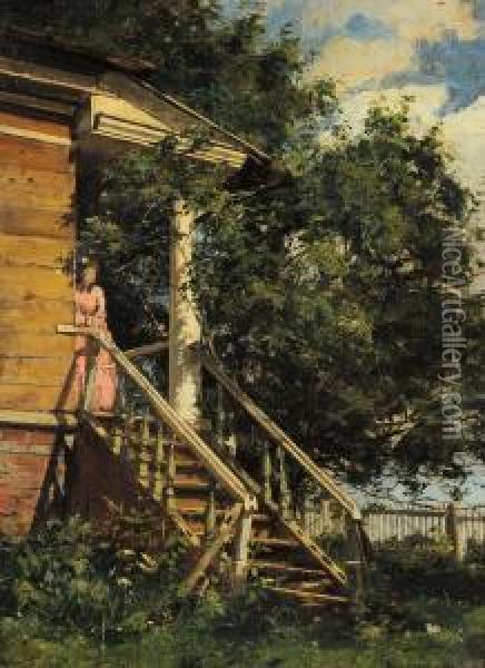 Estate, 
Donna Sul Balcone - Oil Painting - Aleksandr Alexandrovich Svedomskij