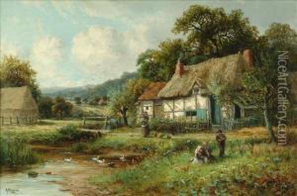 A Cottage By The Valley Brook Oil Painting - Robert John Hammond