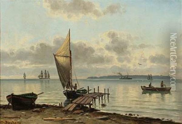 Coastal Scenery With Ships At The Sea Oil Painting - Christian Blache