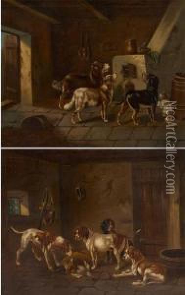 Quatre Chiens Au Fourneau Oil Painting - Vincent de Vos