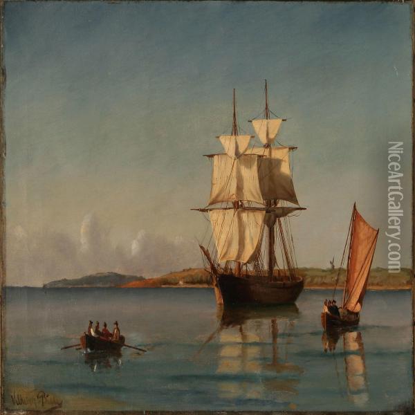 Summer Day With Sailing Ships Near Acoast Oil Painting - Vilhelm Bille