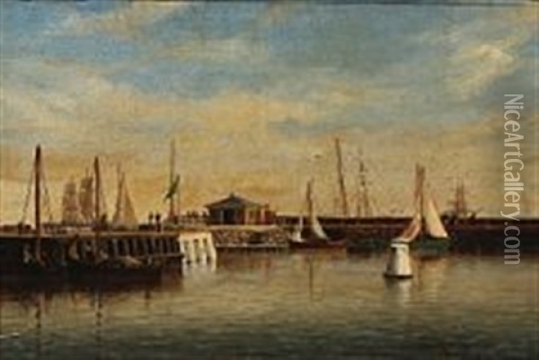 View From The Pier In Elsinore Habour Oil Painting - Carl Emil Baagoe