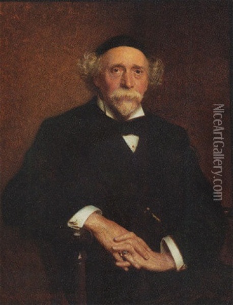 Portrait Of T. H. Worral Esq. In A Black Suit And Bow-tie Oil Painting - Daniel A. Veresmith