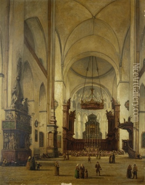 Cathedral Interior Oil Painting - William Henry Haines