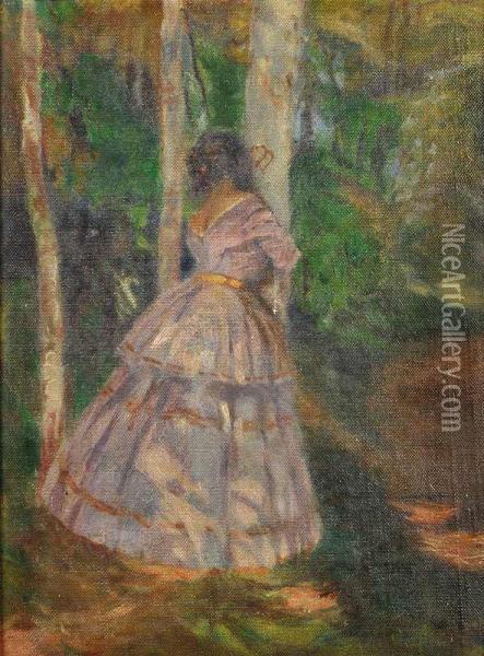 A Girl In The Forest Oil Painting - Frantisek Jakub