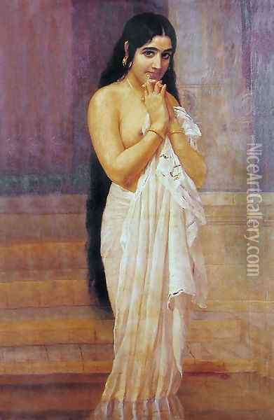 Fresh from Bath Oil Painting - Raja Ravi Varma