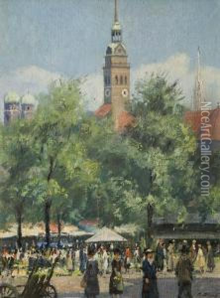Viktualienmarkt In Munchen Oil Painting - Alois Pfund