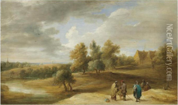 A Village Landscape With Gypsies Telling Fortunes In Theforeground Oil Painting - David The Younger Teniers