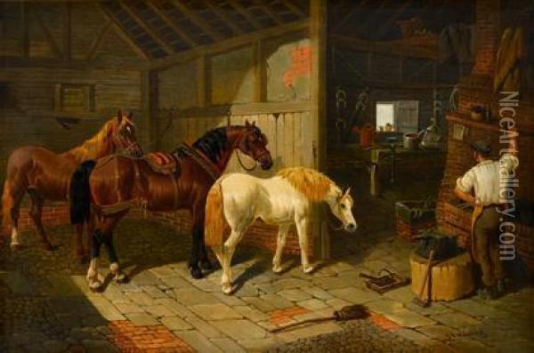 The Blacksmith's Shop Oil Painting - John Frederick Herring Snr