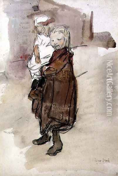 Girl and Child Oil Painting - Isaac Israels