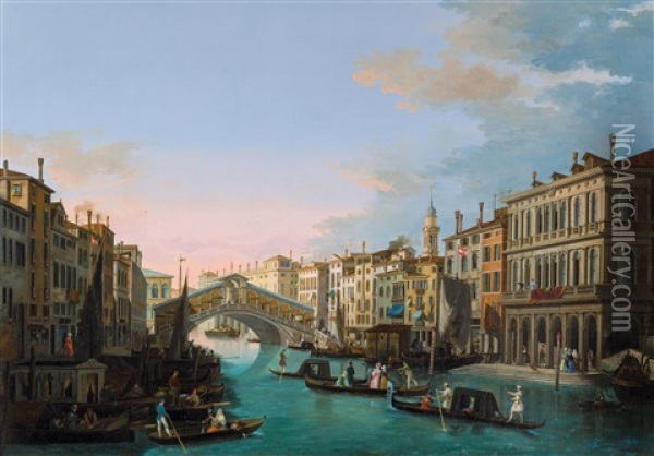 The Grand Canal With The Rialto Bridge Oil Painting - Giuseppe Bernardino Bison
