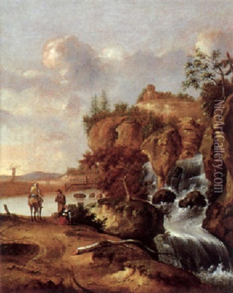 Wasserfall Im Gebirge Mit Reisenden Oil Painting - Nicolaes Molenaer