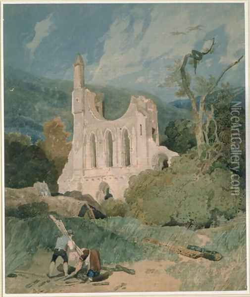Byland Abbey Yorkshire, c.1809 Oil Painting - John Sell Cotman