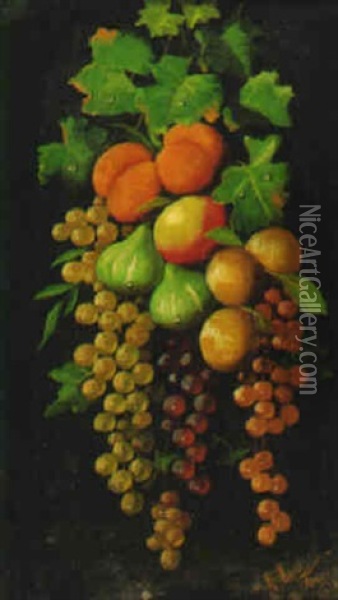 Still Life Of Hanging Fruit Oil Painting - Michelangelo Meucci