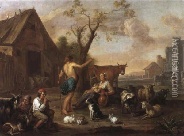 Rastende Hirten Mit Weidevieh Oil Painting - Willem van Herp the Elder