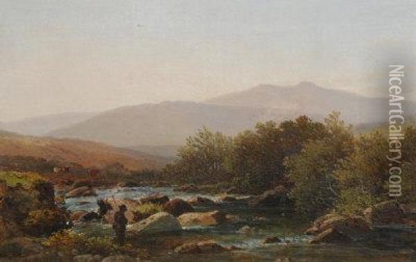 On The Lyd, Dartmoor. Oil Painting - William Williams