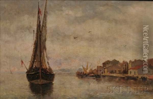 Ship Coming Into Port Oil Painting - Pietro Fragiacomo