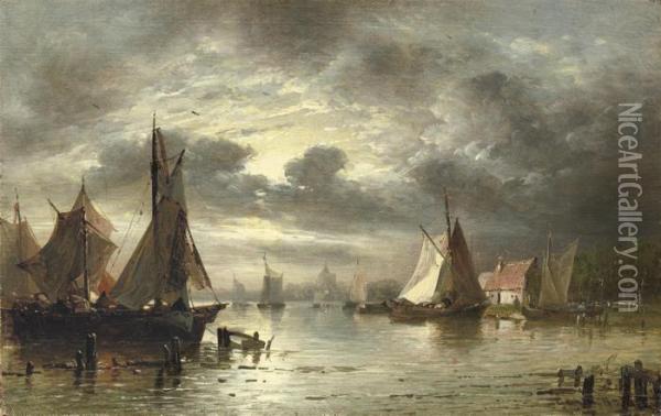Shipping At Nightfall Oil Painting - George Harvey