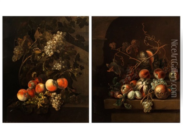 Paar Fruchtestilleben Mit Pfirsichen Und Trauben (pair) Oil Painting - George William Sartorius
