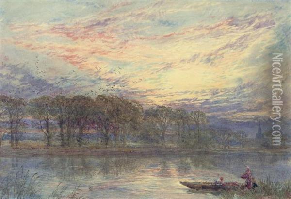 Sunset On The Thames Oil Painting - Myles Birket Foster