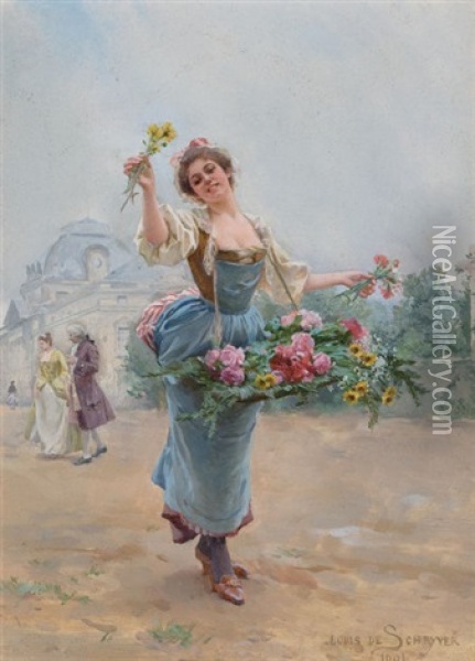 La Marchande Des Fleurs Oil Painting - Louis Marie de Schryver