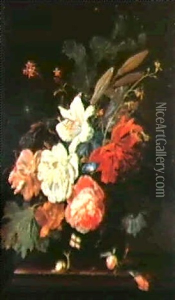 Bouquet De Fleurs Dans Un Vasetranslucide Pose Sur Un       Entablement Oil Painting - Willem Grasdorp